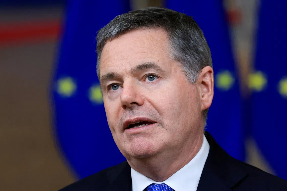 FILE PHOTO: Ireland's Minister for Finance and  Eurogroup President Paschal Donohoe attends the European Union leaders' summit in Brussels, Belgium October 23, 2025. REUTERS/Yves Herman/File Photo