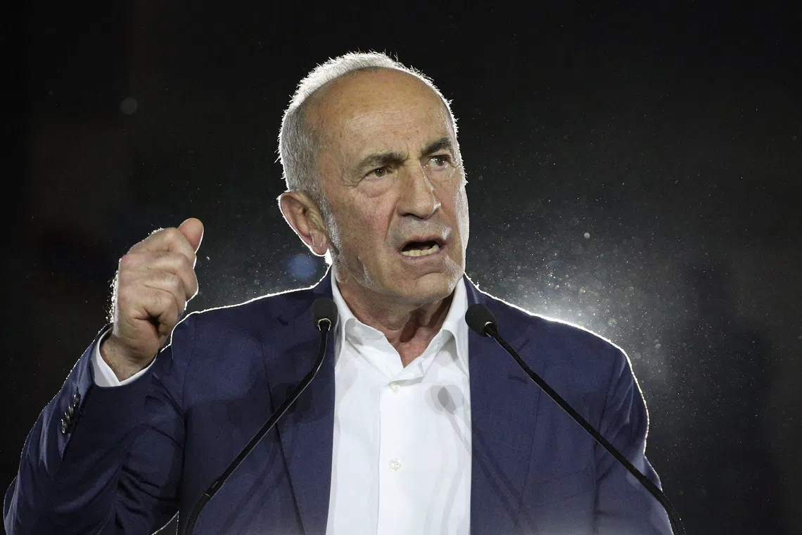 Armenia's former President Robert Kocharyan delivers a speech at the Armenia Alliance's campaign rally, ahead of the June 7 parliamentary election, in Yerevan, Armenia, June 5, 2026. Hayk Baghdasaryan/Photolure/via REUTERS
