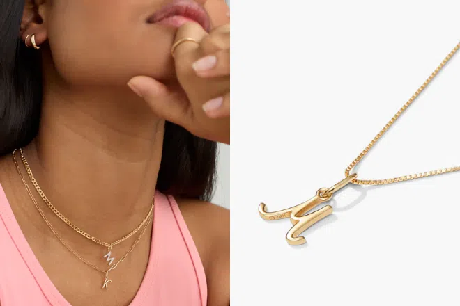 Best Valentine’s Day gift ideas: Mejuri Cursive 14k Yellow Gold Letter Charms