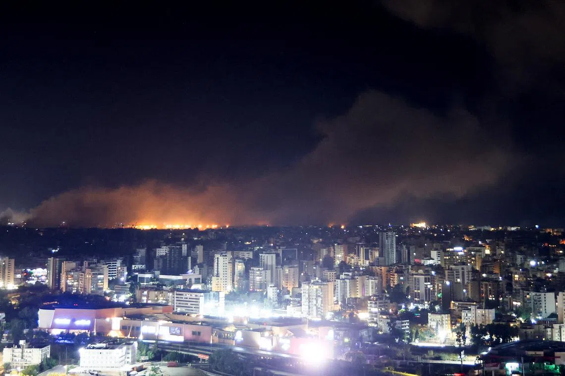 Smoke rises over Beirut's southern suburbs after a strike, amid ongoing hostilities between Hezbollah and Israeli forces, as seen from Sin El Fil, Lebanon, October 1, 2024. REUTERS/Amr Abdallah Dalsh