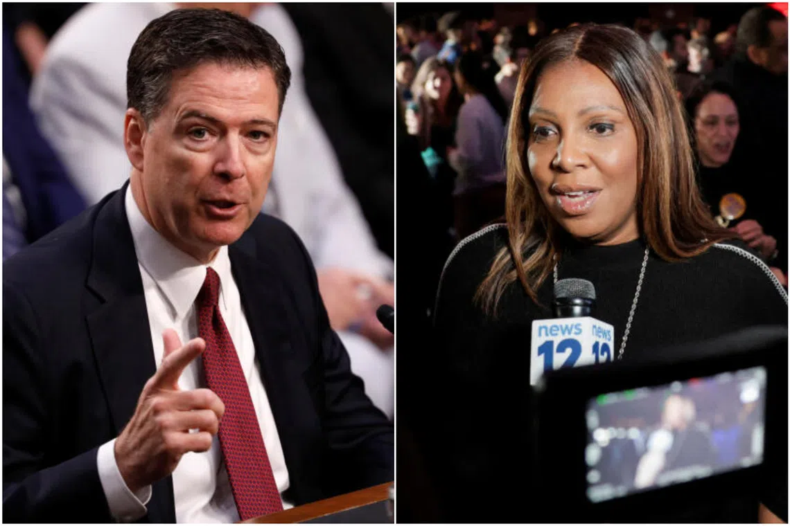 Former FBI director James Comey (left) and New York Attorney-General Letitia James had been critical of the US president.