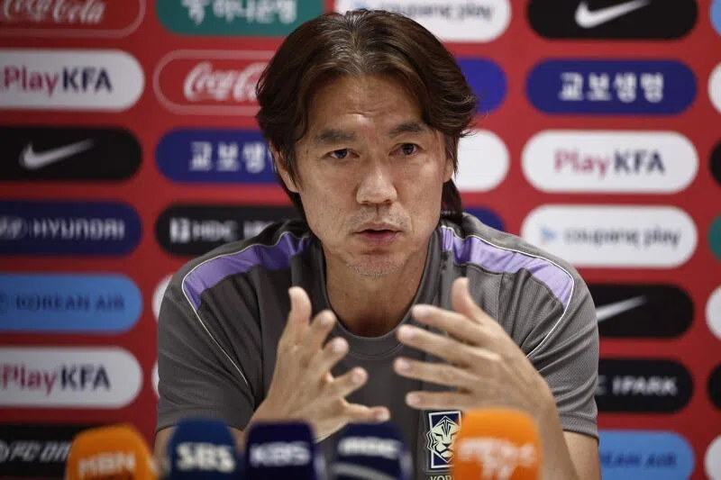 South Korea’s head coach Hong Myung-bo giving a press conference in Guadalajara, Mexico, during the 2026 World Cup football tournament on June 25, 2026.