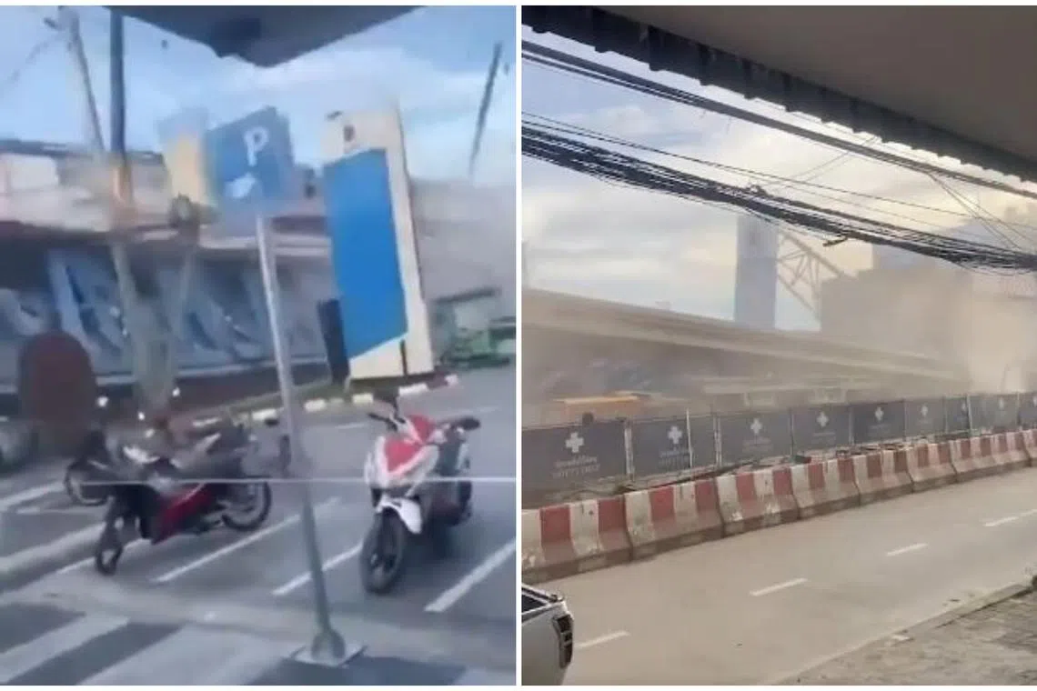 The massive metal girder on the Lat Krabang Tollway construction project had crumpled to the ground.