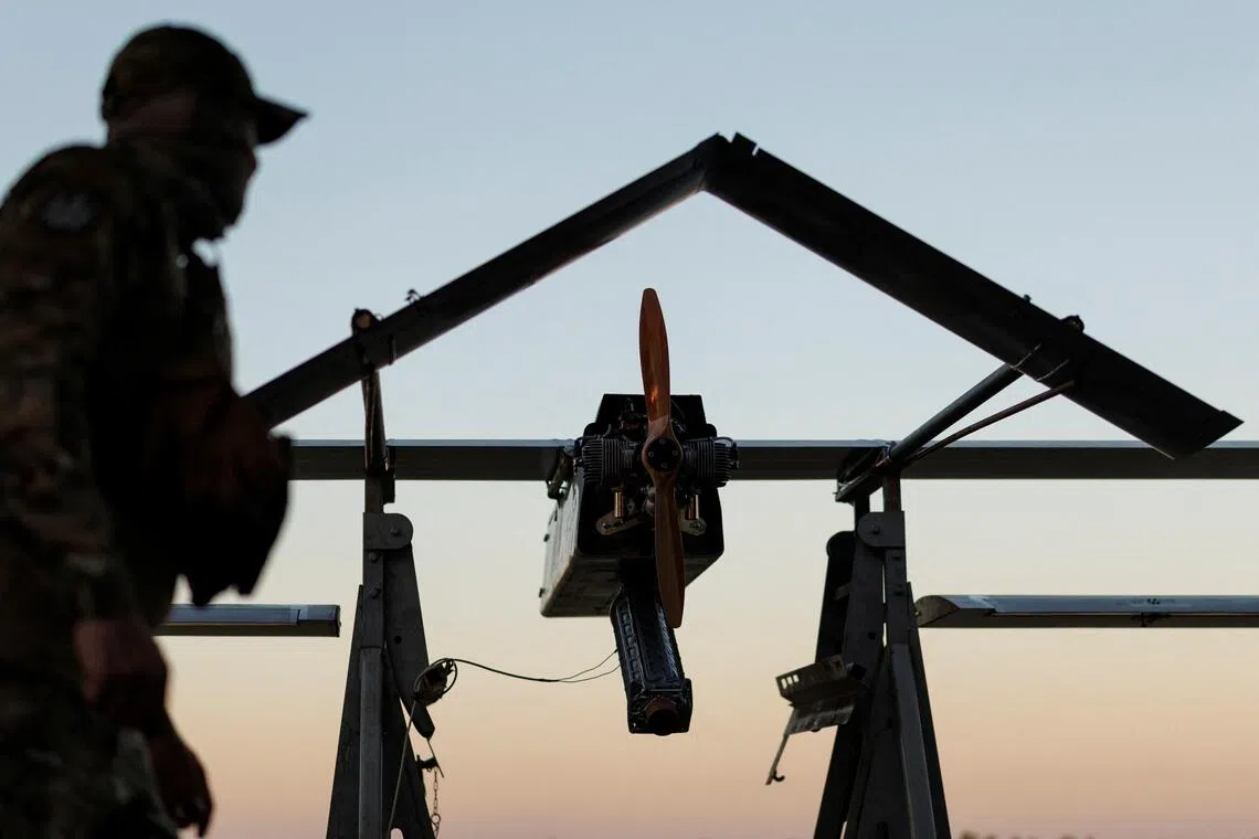 A Ukrainian serviceman readies a deep-strike drone for a combat mission - amid Russia’s invasion of its neighbour - at an undisclosed location in Ukraine.