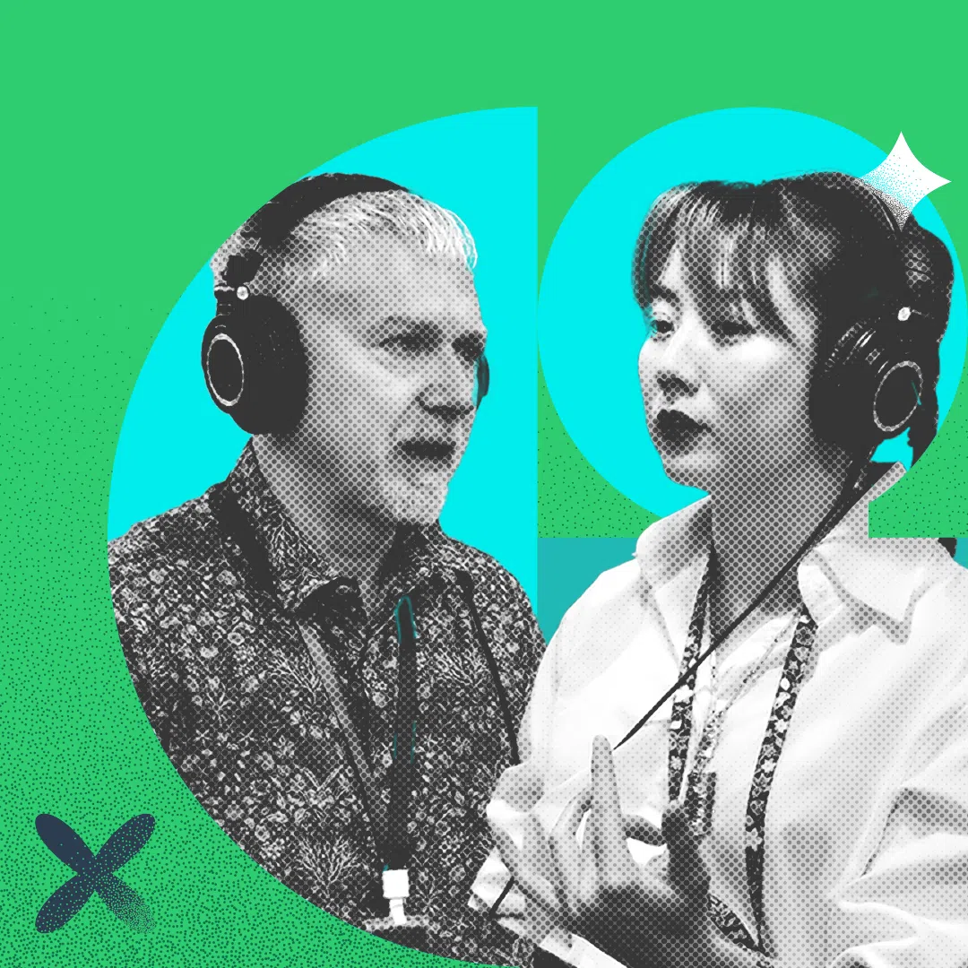 (From left) Hosts David Fogarty and Audrey Tan discuss how the mix of public, private, and philanthropic money is driving progress on climate action.