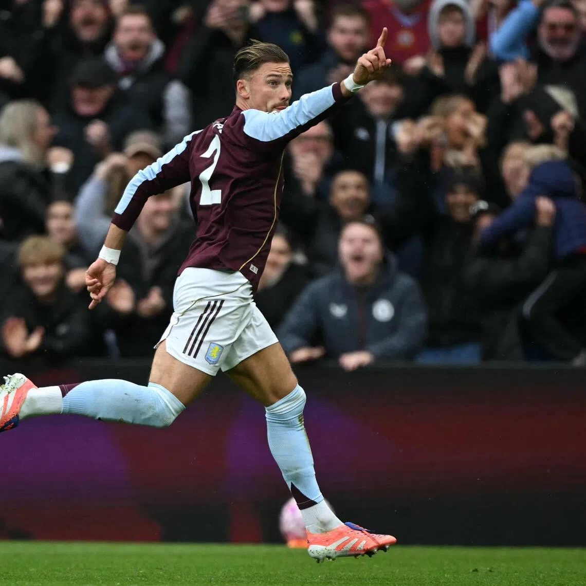 Aston Villa's Polish defender Matty Cash celebrates scoring the winner in a 1-0 English Premier League triumph over Manchester City at Villa Park in Birmingham on Oct 26, 2025. 