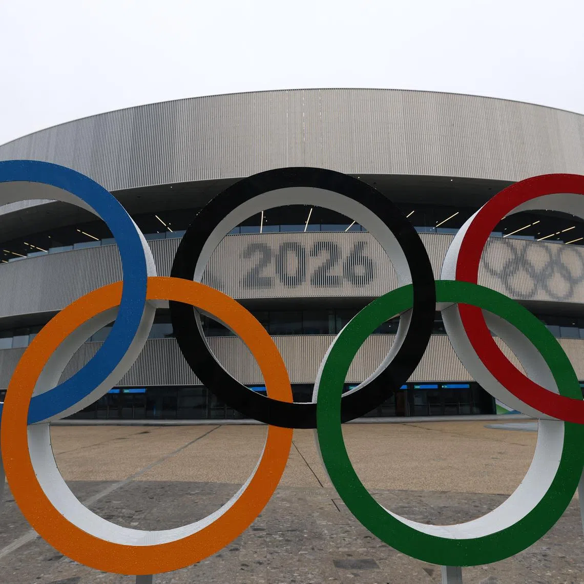 Milano Cortina 2026 Winter Olympics - Ice hockey - Milano Santagiulia Ice Hockey Arena, Milan, Italy - February 3, 2026 General view of the Olympic rings outside the stadium ahead of the Milano Cortina 2026 Winter Olympics REUTERS/Mike Segar