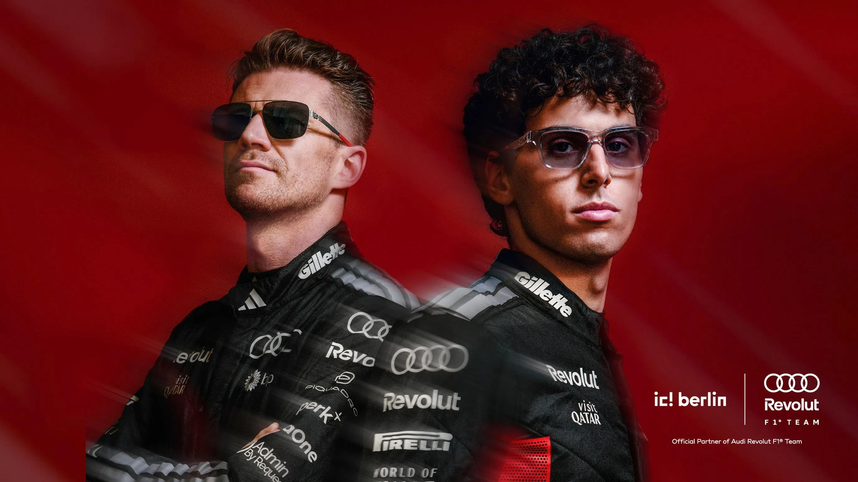 F1 drivers Nico Hülkenberg and Gabriel Bortoleto rock the Ryan and Gabriel Racing Edition frames for ic! berlin.