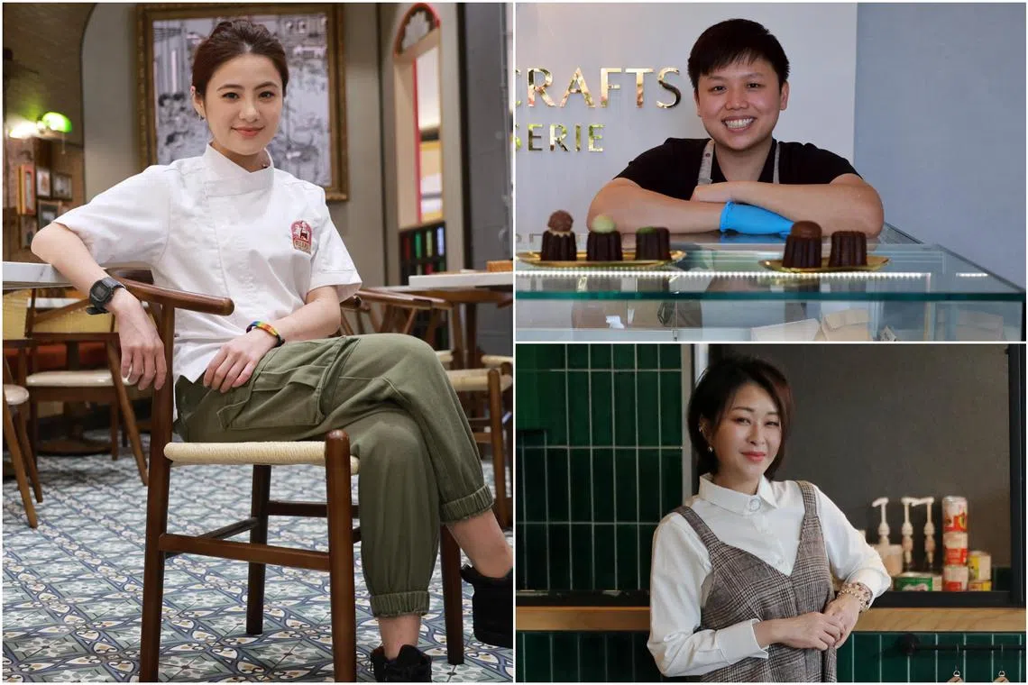 (Clockwise from left) Renee Tang of Jelubu Dry Laksa, Xavier Lee of Flourcrafts, Sandra Sim of Small Tables.