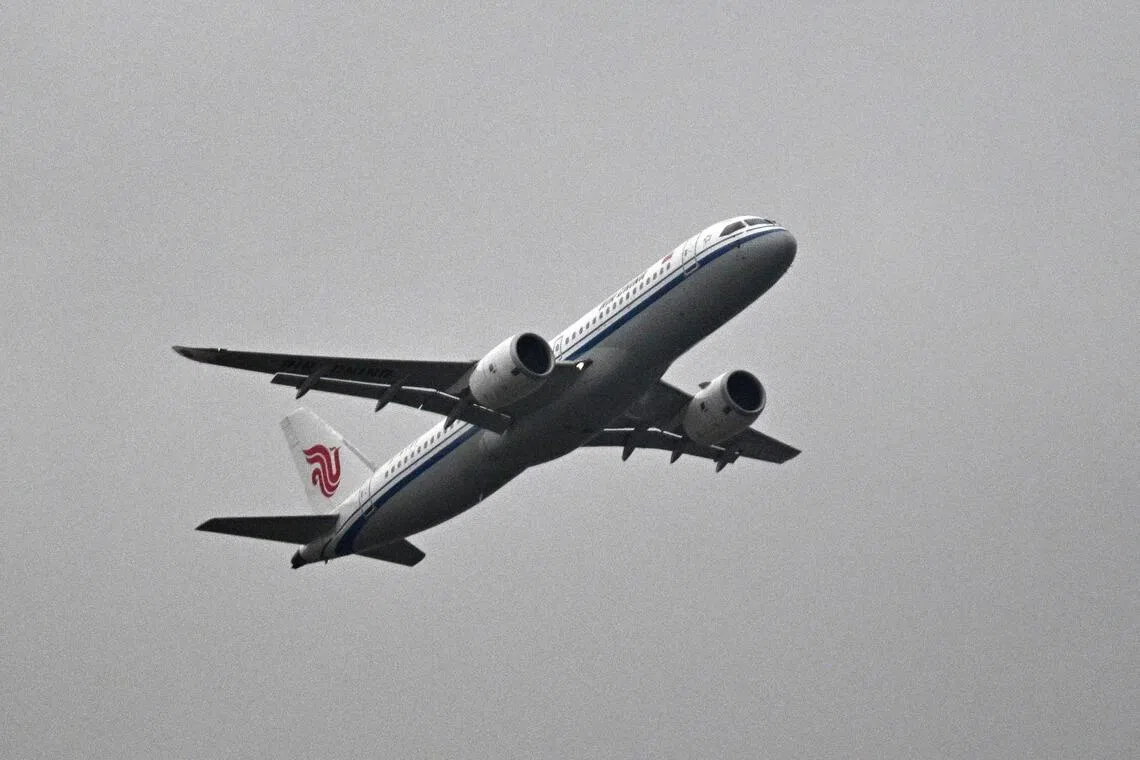 The C919 is made in China but sources components from countries including the United States.