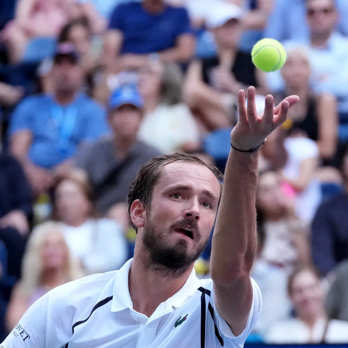FILE PHOTO: Tennis - U.S. Open - Flushing Meadows, New York, United States - September 6, 2026 Russia's Daniil Medvedev in action during his round of 16 match against Frances Tiafoe of the U.S. IMAGN IMAGES via Reuters/Jerry Lai/File Photo