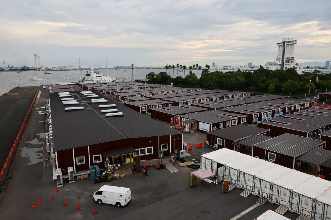 The wooden containers built to house Asian Games athletes in Nagoya.