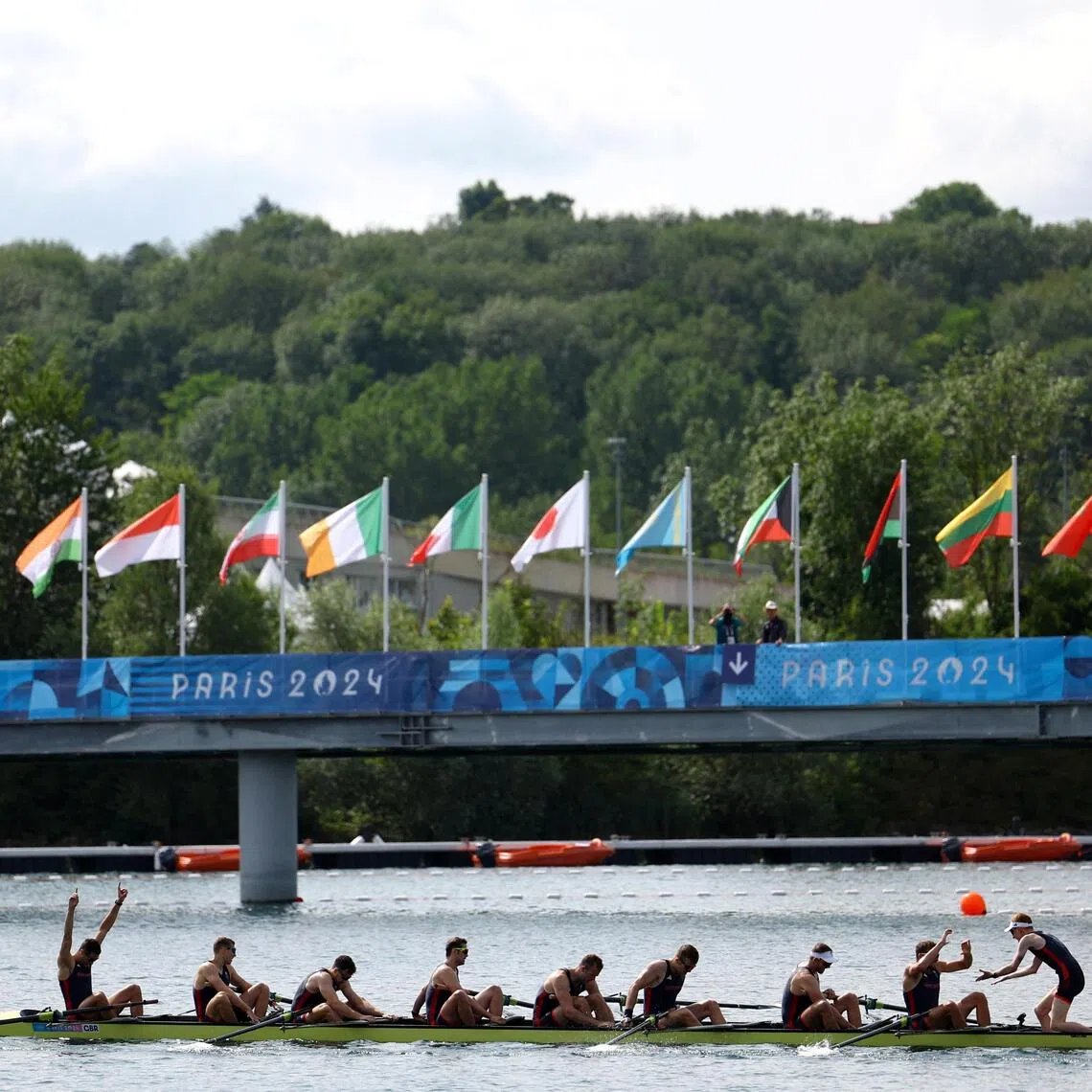 The victorious British team during their men’s eight final at Paris 2024.