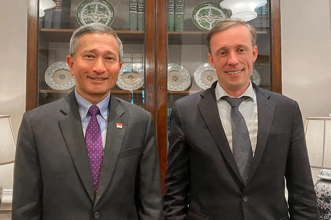Singapore's Foreign Minister Vivian Balakrishnan (left) met US National Security Adviser Jake Sullivan in Washington on Tuesday. 