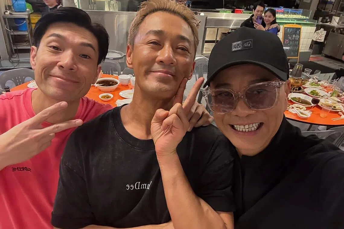 (From left) Ben Yeo shares a photo of himself with Raymond Lam and Au Yeung Tsan Wah on social media on Feb 22.