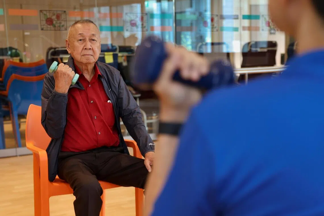 Day care patients like Mr Christopher So, 86, can take part in rehabilitation exercises to maintain their independence and autonomy.
