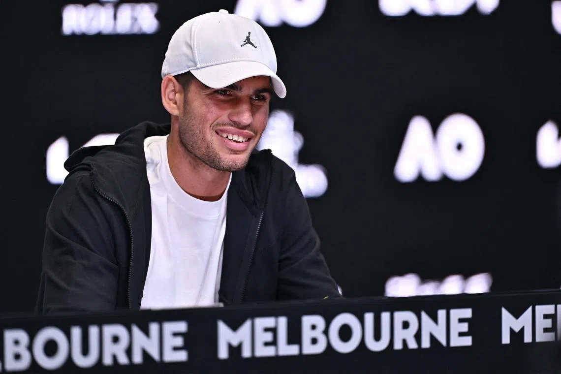 Spain's Carlos Alcaraz speaking at a press conference ahead of the Australian Open.