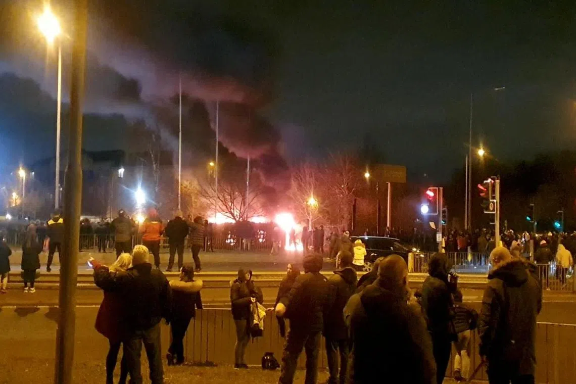 A police riot van was said to have been set alight, during the incident in Knowsley near Liverpool.