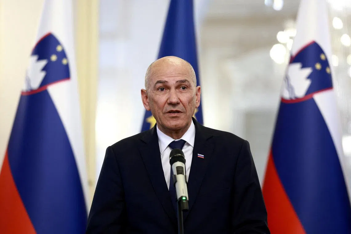 Slovenia's new Prime Minister Janez Jansa speaks at a news conference after the signing of the new government in Ljubljana, Slovenia, June 4, 2026. REUTERS/Borut Zivulovic