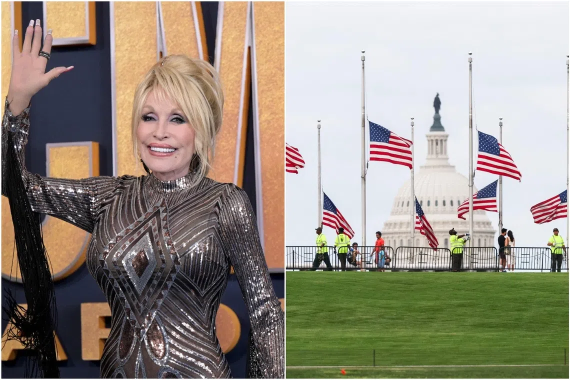 US flags flies at half-staff in front of the White House in memory of Dolly Parton on Aug 25, after it was announced that the country music icon died aged 80.