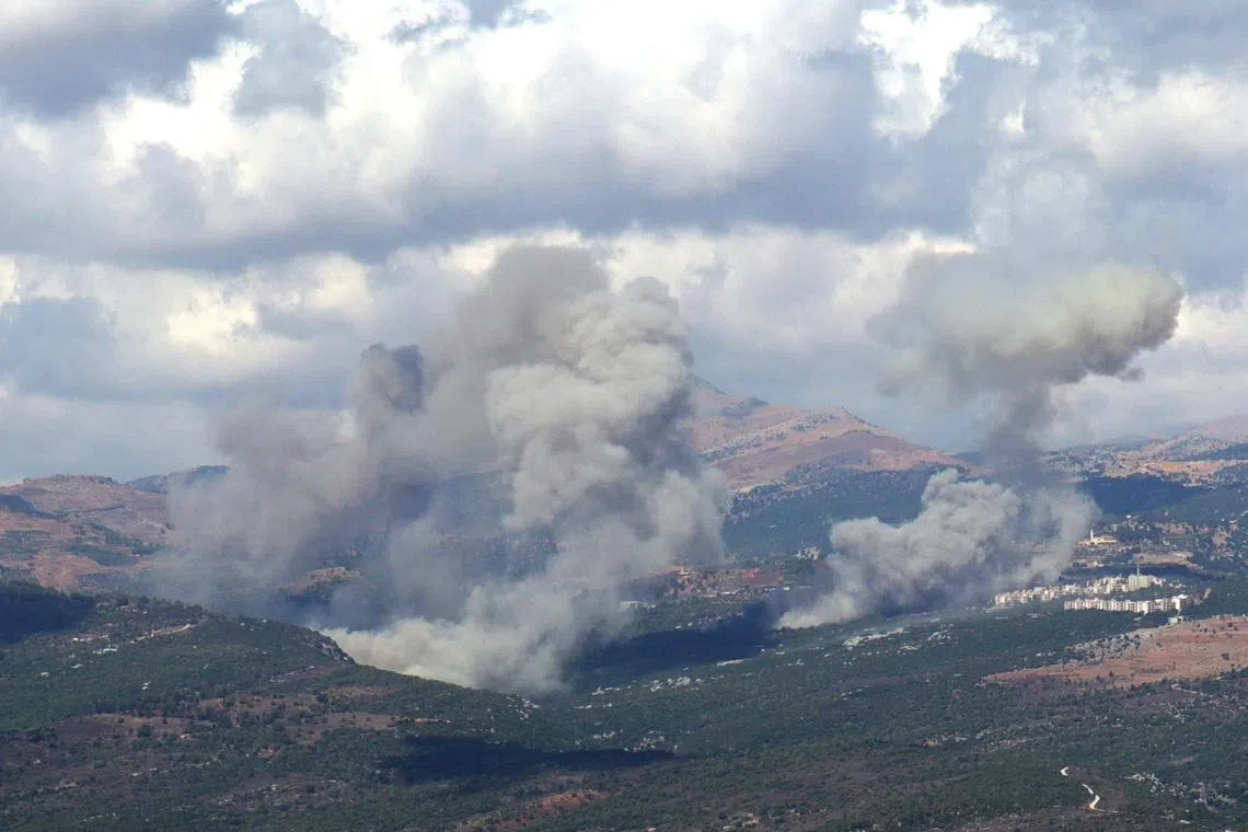 Smoke billowing from the site of an Israeli airstrike targeting southern Lebanon on Sept 21.