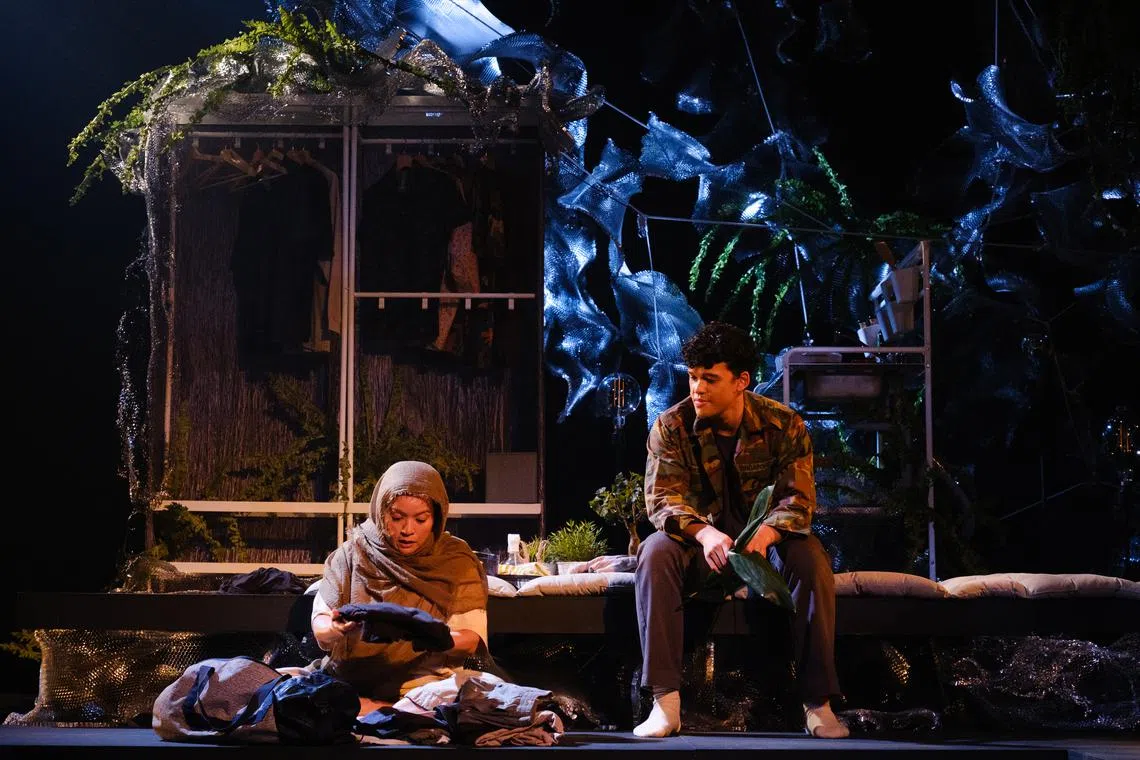 (From left) Farah Ong plays both mother and grandmother to Adam (Irsyad Dawood) in Teater Ekamatra's restaging of Johnny Jon Jon's Potong. 