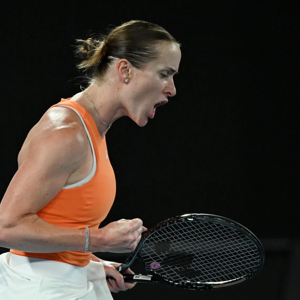 Tennis - Australian Open - Melbourne Park, Melbourne, Australia - January 27, 2026 Ukraine's Elina Svitolina reacts during her quarter final match against Coco Gauff of the U.S. REUTERS/Jaimi Joy