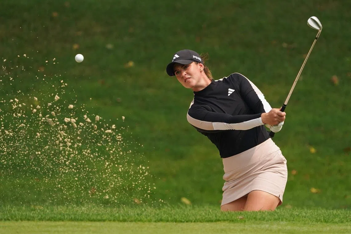 Linn Grant of Sweden plays a shot from a bunker on the 16th hole during the final round of the Dana Open.