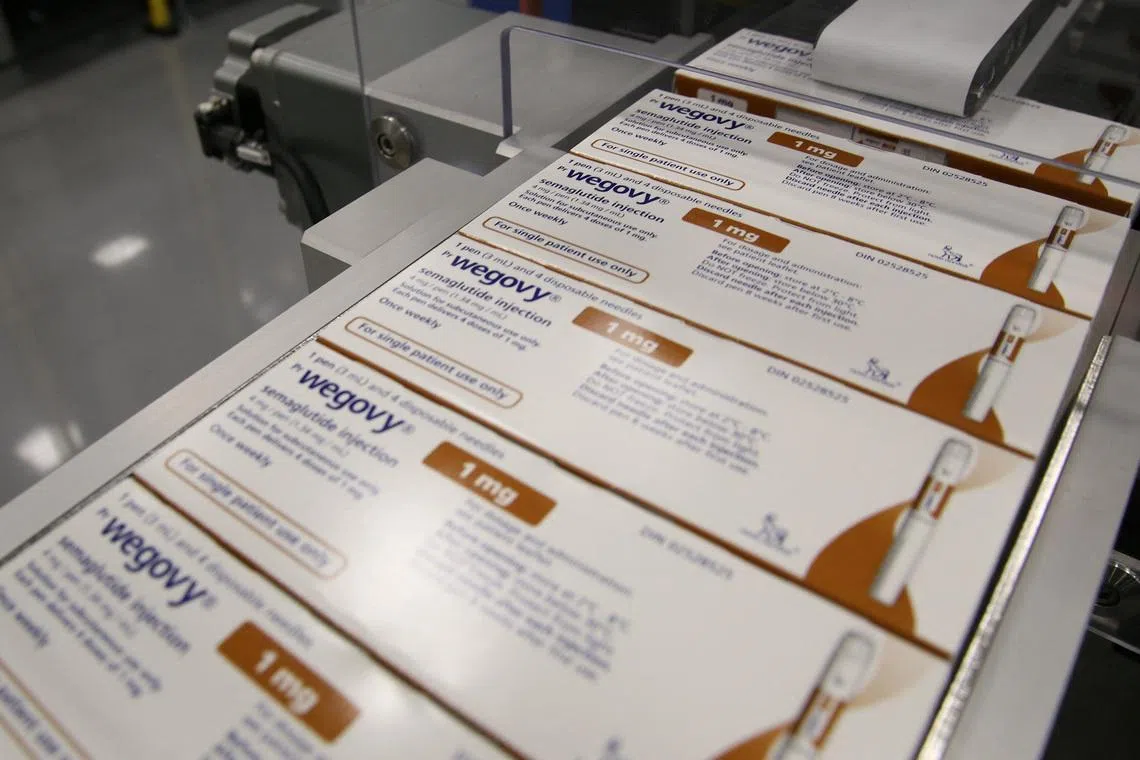 Boxes of Wegovy move along a packaging line at Novo Nordisk's facility in Hillerod, Denmark, March 8, 2024. REUTERS/ Tom Little