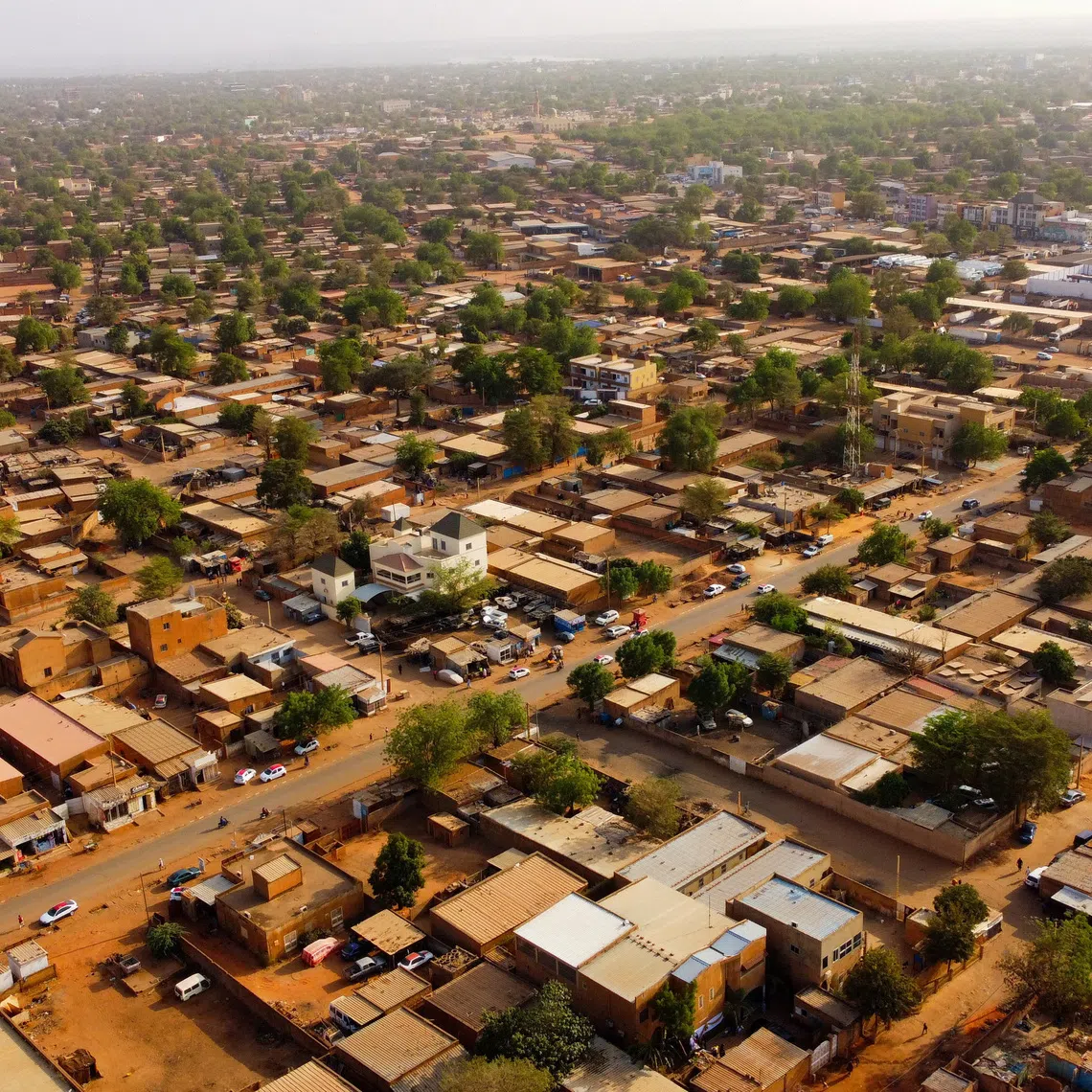 A drone picture shows the main street of a suburb in Niamey, Niger January 30, 2026. REUTERS/ Mahamadou Hamidou