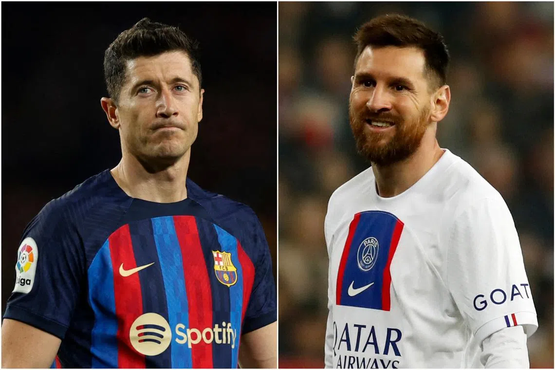 Robert Lewandowski (left) said he would love Lionel Messi to return to Barcelona.
