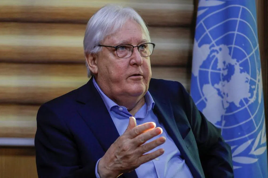 Martin Griffiths, the Under-Secretary-General for Humanitarian Affairs and Emergency Relief Coordinator, speaks during an interview with Reuters in Kabul, Afghanistan, January 25, 2023. REUTERS/Ali Khara/File Photo