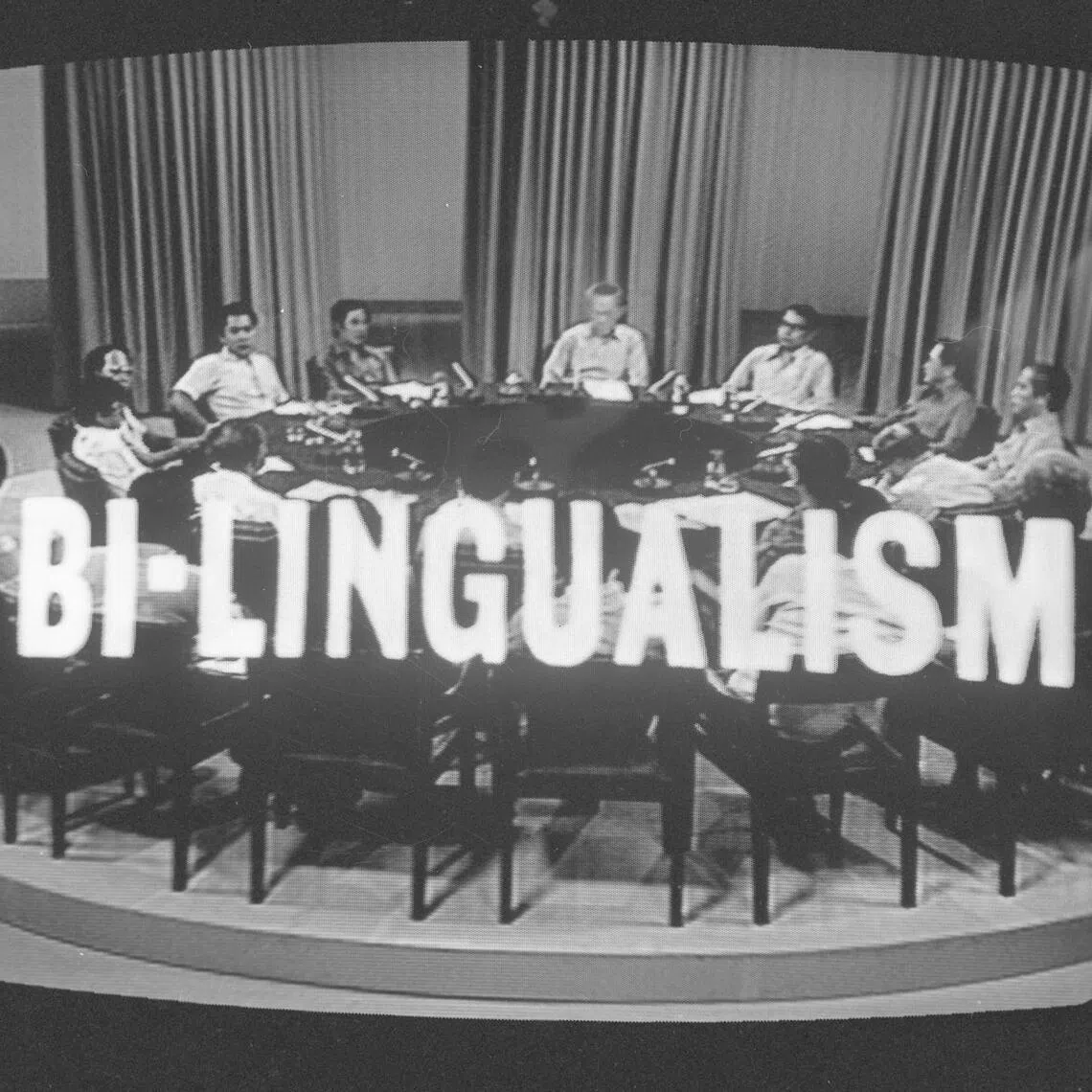 Founding prime minister Lee Kuan Yew speaking on bilingualism during a discussion telecast over Channel 5 in 1978.