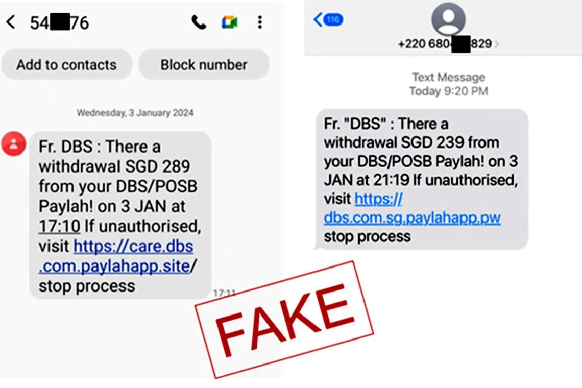 Screenshots of SMSes received by victims of the scam.