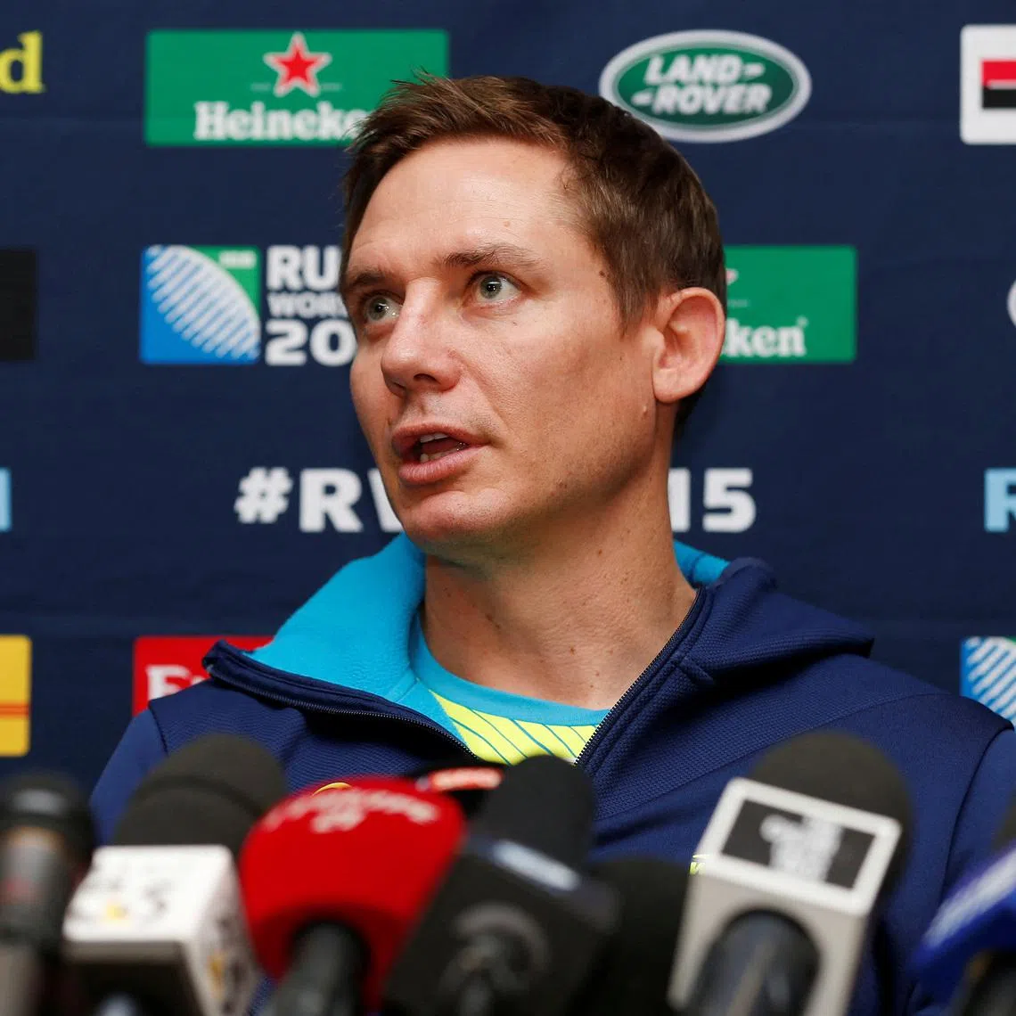 FILE PHOTO: Rugby Union - Australia Press Conference - The Lensbury Hotel, Teddington, Middlesex - 27/10/15  Australia assistant coach Stephen Larkham during the press conference  Action Images via Reuters/ Peter Cziborra  Livepic/File Photo