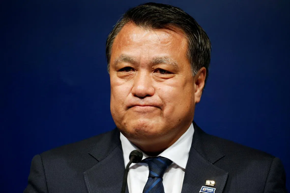 FILE PHOTO: Japan Football Association (JFA) President Kozo Tashima attends a news conference at its headquarters in Tokyo, Japan April 9, 2018. REUTERS/Toru Hanai/File Photo