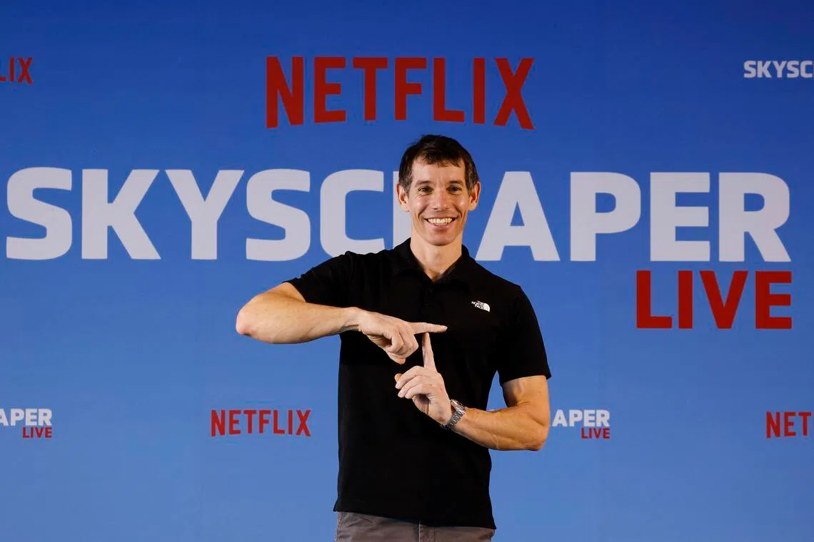 Climber Alex Honnold at a press conference after free soloing the Taipei 101 Skyscraper on Jan 25, 2026.