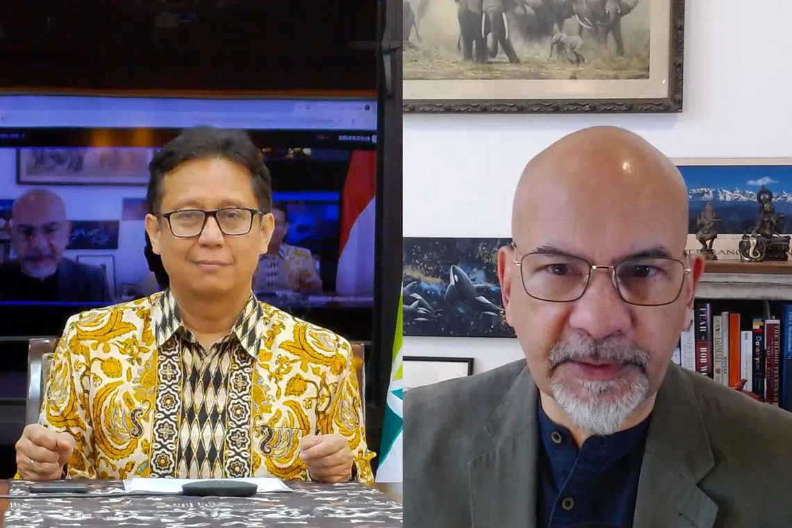 Asian Insider podcast host Nirmal Ghosh (right) speaks to Indonesia's Health Minister Budi Gunadi Sadikin (left) about the country's health plan to tackle cervical cancer.