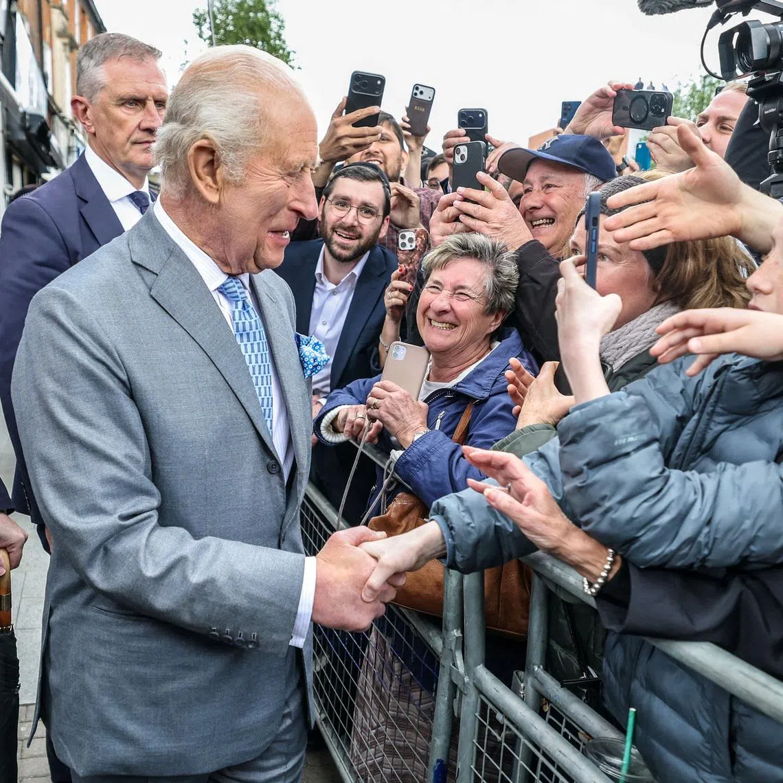 Britain's King Charles III greets residents in Golders Green in North London following the attack on Jewish residents, Britain, May 14, 2026. Richard Pohle/Pool via REUTERS