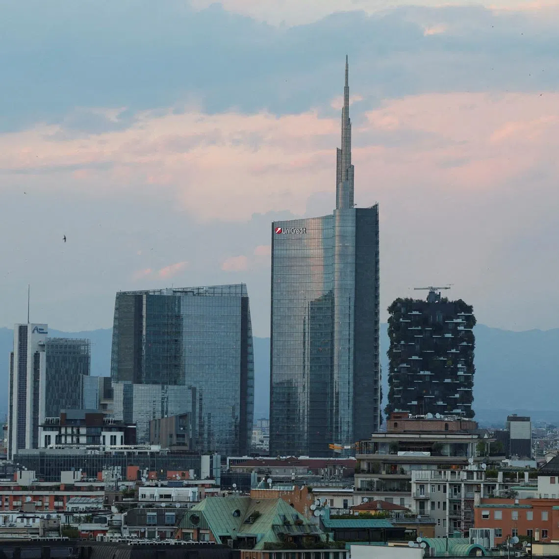 A view shows Milan's skyline during sunset in Milan, Italy, July 6, 2023. REUTERS/Claudia Greco