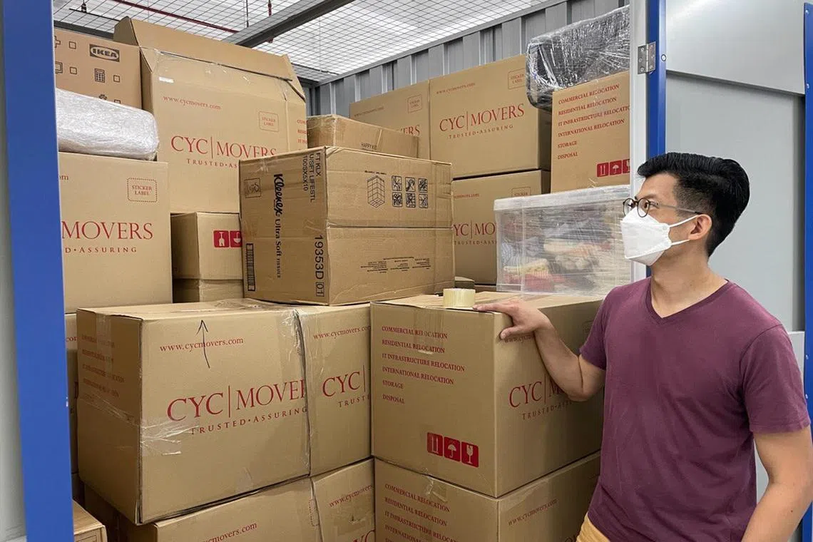 Ms Kathleen's husband, The Kuan Yoe, with their furniture and belongings in storage with storage service provider Lock+Store due to renovation delays.