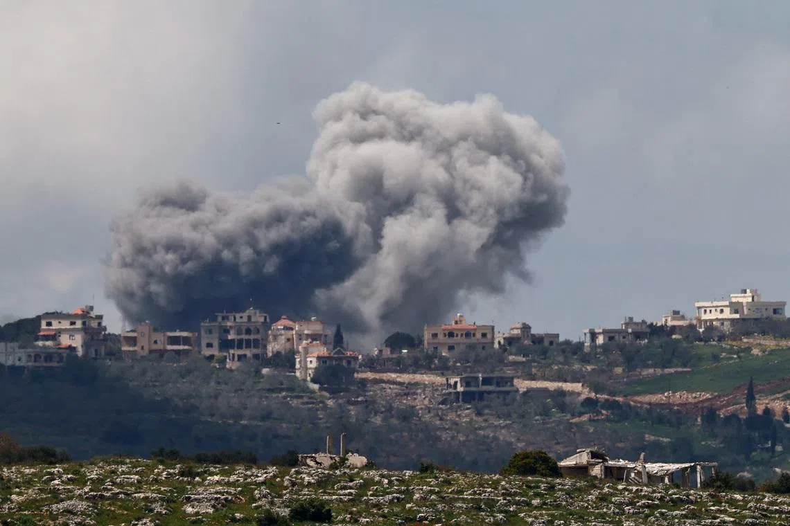 Smoke rises following an airstrike in Lebanon, as seen from Israeli side of the border, April 11, 2026. REUTERS/Amir Cohen