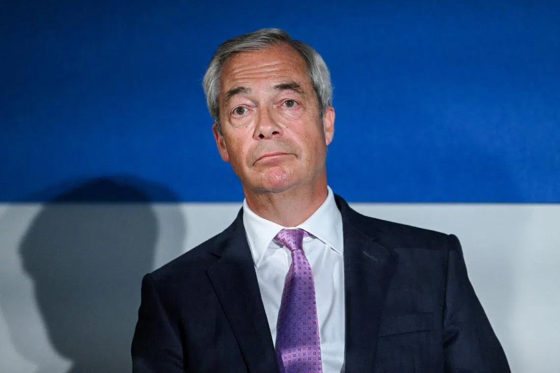 FILE PHOTO: Britain's Reform UK Party leader Nigel Farage speaks at a press conference in London, Britain, July 28, 2025. REUTERS/Jaimi Joy/File Photo