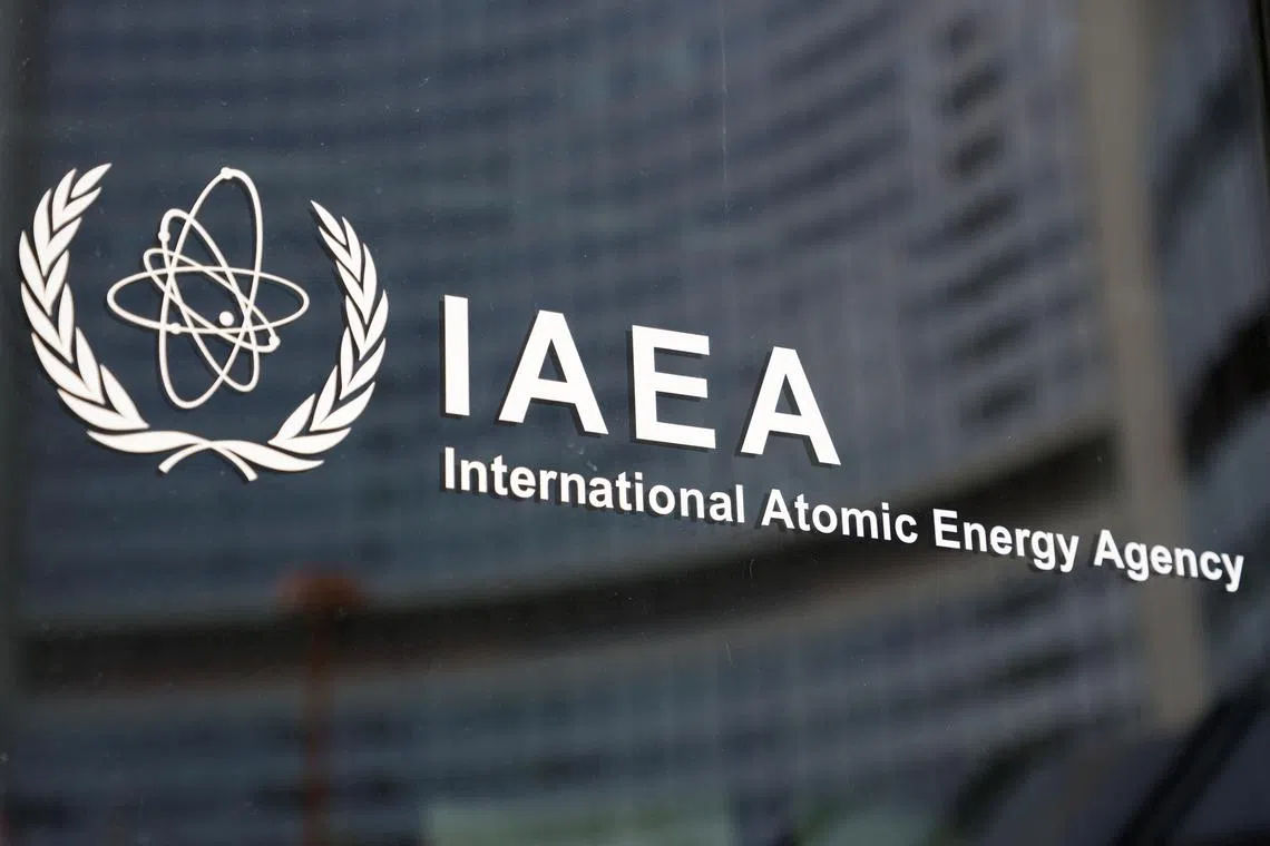 The logo of the International Atomic Energy Agency (IAEA) is seen at the organisation's headquarters  in Vienna, Austria, March 6, 2023. REUTERS/Leonhard Foeger/File Photo