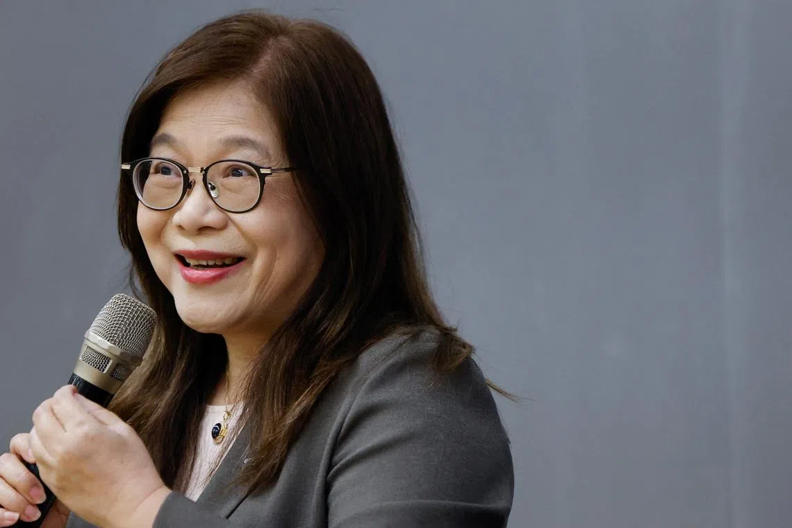 Kuan Bi-ling, minister of Taiwan's Ocean Affairs Council, which runs the Coast Guard Administration, speaks during a press conference in Taipei, Taiwan, April 2, 2026. REUTERS/Ann Wang