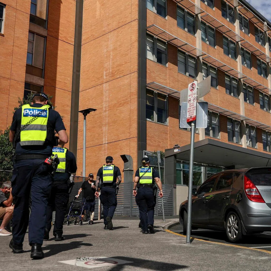 Police arrive at Alfred Hospital where Australian politician Helen Haines is being treated in Melbourne on Oct 20.