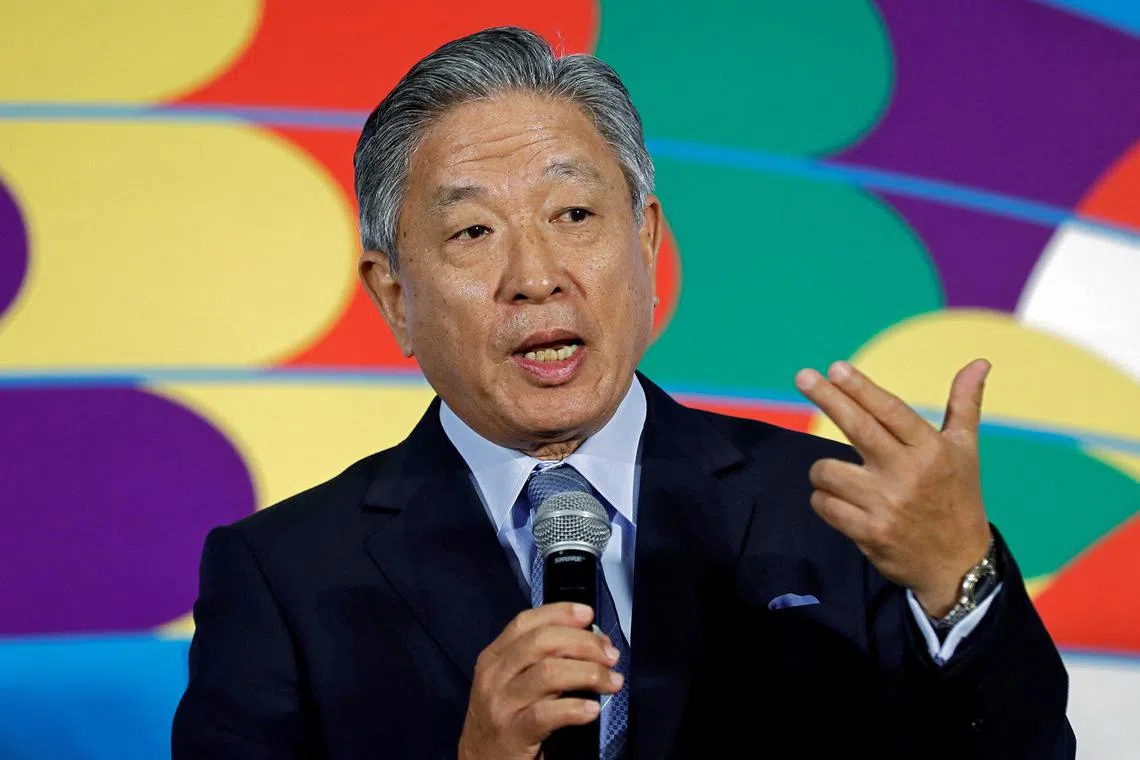 FILE PHOTO: Chung Kwang Tien, Representative of the Taipei Economic and Cultural Center in India, gestures as he answers a question at an event in New Delhi, India, May 8, 2019. REUTERS/Adnan Abidi/File Photo