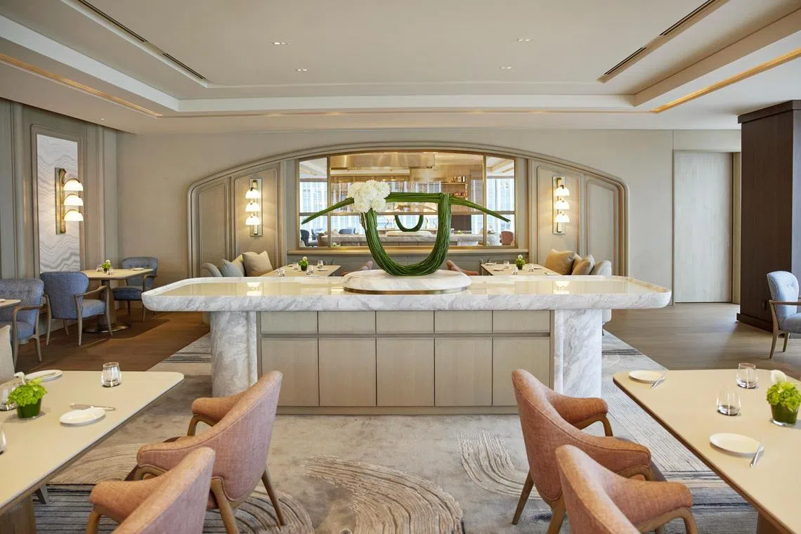 The clean aesthetics of Sezanne, designed by Andre Fu, complements the cuisine.