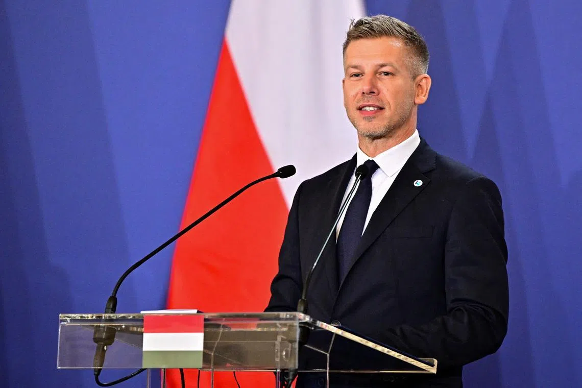 Hungary's Prime Minister Peter Magyar speaks during a press conference at a meeting of the Visegrad Group (V4) countries in Godollo, Hungary, June 23, 2026. REUTERS/Marton Monus