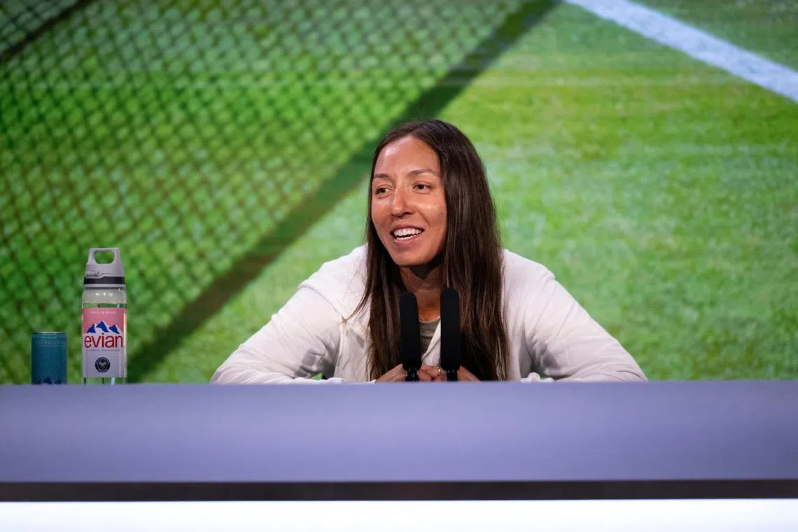 Jessica Pegula of the United States during the press conference ahead of Wimbledon. She said doing business with Saudi Arabia can help the WTA in its quest to ensure equal prize money.